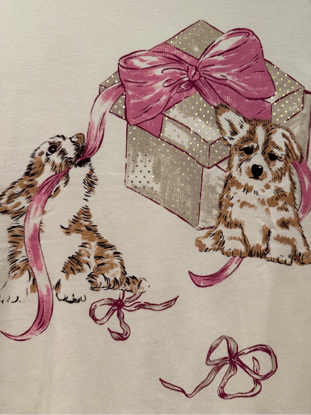 NWOT Maeve Anthropologie Size XL Dog Gift Bow Graphic Sweatshirt Beige Gold - Picture 2 of 10
